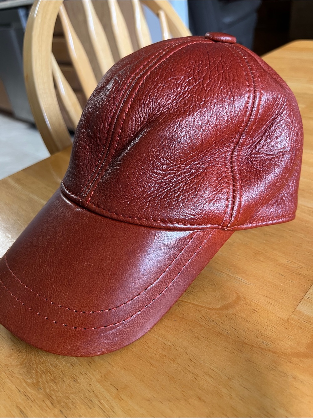 Red Leather Baseball Cap